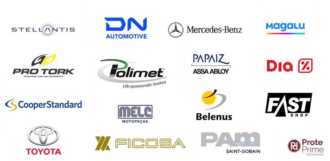 Logotipos de empresas clientes da ProtePrime